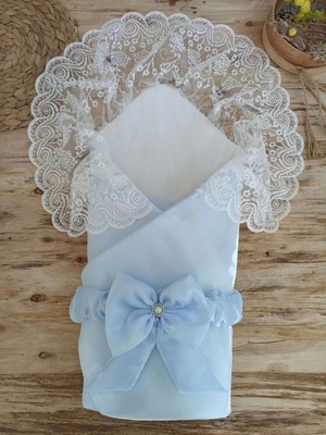 Yenidoğan Kumru Inci Fiyonk Kristal Parlak Duvaklı Kundak Bebek Battaniyesi Mavi