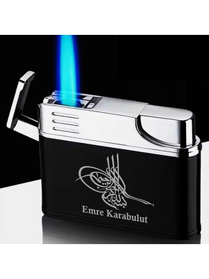 Kişiye Özel Isimli Siyah Gazlı Tasarım Çakmak Osmanlı Tuğrası Baskılı
