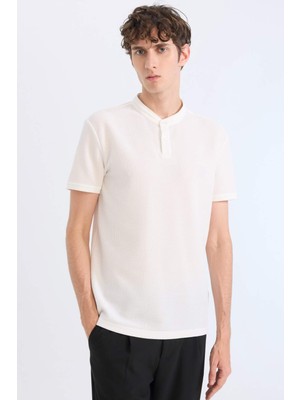 DeFacto Slim Fit Dar Kesim Dik Yaka Dokulu Kısa Kollu Waffle Polo Tişört Z4262AZ25SM