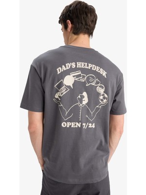 DeFacto %100 Pamuk Boxy Fit Bisiklet Yaka Sırt Baskılı Kısa Kollu Tişört F4751AX25SM