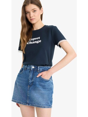 DeFacto Fitted Baskılı Ribana Kısa Kollu Tişört F6149AX25SM