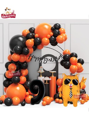 Bkmc Party Siyah Yaş Folyo Gözlüklü Sevimli Kedi Folyo Balonlu Siyah Happy Bırthday Doğum Günü Parti Seti Süsü