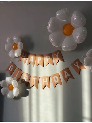 Papatya Balonlu Retro Kraft Happy Birthday Doğum Günü Parti Seti Süsü