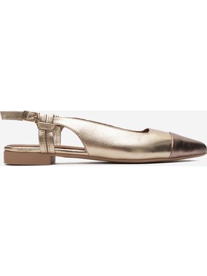 Dericlub Kadın Sivri Burun Açık Topuk Loafer Ayakkabı Gerçek Deri Fr 259713 Altın
