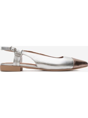 Dericlub Kadın Sivri Burun Açık Topuk Loafer Ayakkabı Gerçek Deri Fr 259713 Gümüş