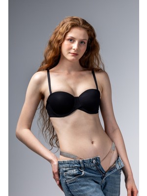 You C - Noir Touch Strapless Siyah Sütyen