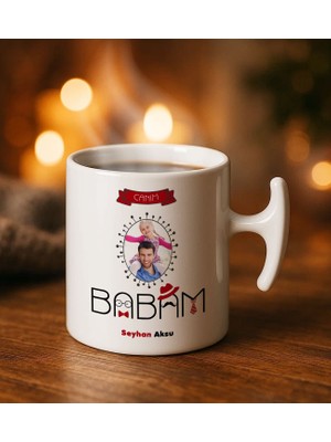 Bk Gift Kişiye Özel Fotoğraflı Babalar Günü Tasarımlı Hammer Kulplu Beyaz Kupa Bardak-2, Babalar Günü Hediyesi, Babalara Hediye