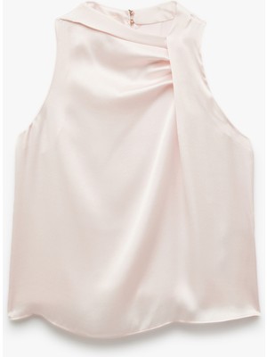 Koton Bisiklet Yaka Drape Detaylı Kolsuz Saten Bluz