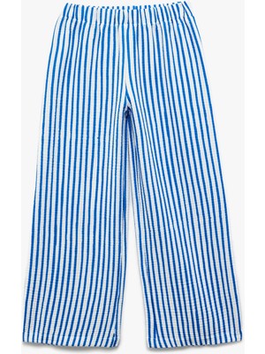 Koton Beli Lastikli Dokulu Bol Paça Çizgili Pantolon