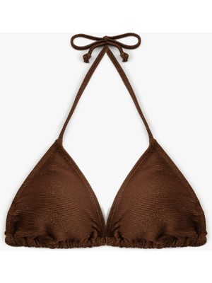 Koton Parıltılı Astarlı Hafif Destekli Boyundan Bağlamalı Üçgen Bikini Üstü