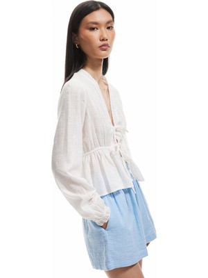 Koton Lastikli Yüksek Bel Cepli Pamuklu Mini Müslin Şort