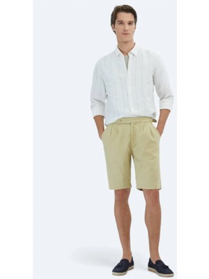 Yağ Yeşili Dokuma Jogging Fit Casual Pamuk Karışımlı Bermuda