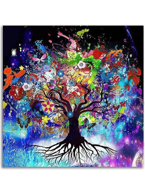 Renkli Çiçekli Ağaç 35*35CM   Pixart Sanat Elmas Mozaik Tablo Diamond Türkiye