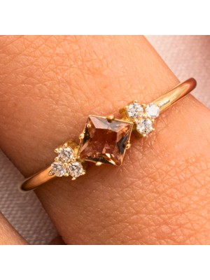 Fasek Gold Gümüş Yüzük - Zultanit Taşlı Alyans Yüzük-0.40Karat Topaz Evlilik Teklifi 925 Ayar Kadın Gümüş Yüzük