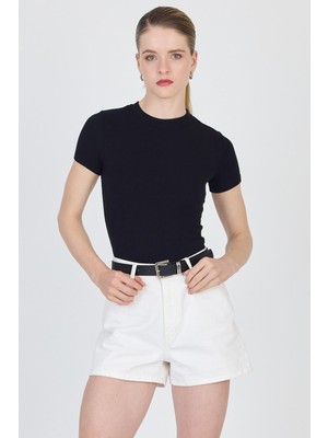 Siyah Bisiklet Yaka Viskoz/yumuşak Kumaş Slim Fit Tişört 1468