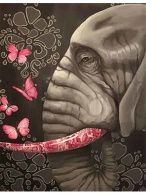 Pix Art Sanat Pembe Fil Dişi ve Kelebekler   Pixart   Sanat Elmas Mozik Tablo Daimond Türkiye 50*66