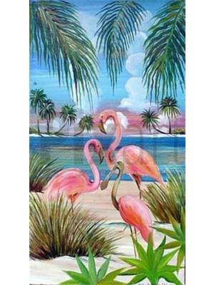 Pix Art Sanat Tropikal Adada Flamingolar Pixart Sanat  Elmas Mozaik Tablo Diamond Türkiye  38*66