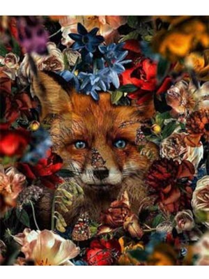PixArt Cicekler Icinde Tilki 40 x 50  Elmas Mozaik Tablo