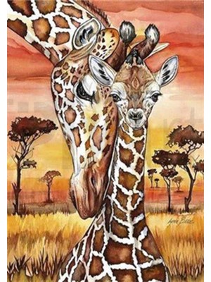 Pix Art Sanat Yavru Zürafa ve Annesi  Pixart Sanat Elmas Mozaik Tablo Diamond Türkiye  46*66