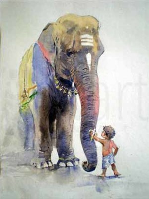 PixArt Fil ve Ufak Cocuk 40 x 60 Elmas Mozaik Tablo