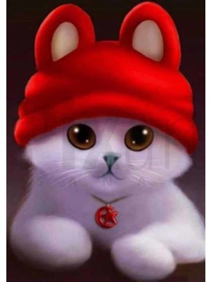 Pix Art Sanat Kırmızı Şapkasıyla Tatlı Kedi Pixart Sanat  Elmas Mozaik Tablo Diamond Türkiye  50*68