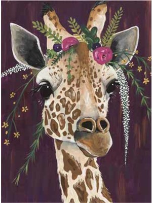 PixArt Cicekli Zurafa 40 x 50 Elmas Mozaik Tablo