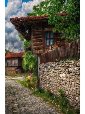 PixArt Tas Duvar ve Ahsap Ev 40 x 60 Elmas Mozaik Tablo