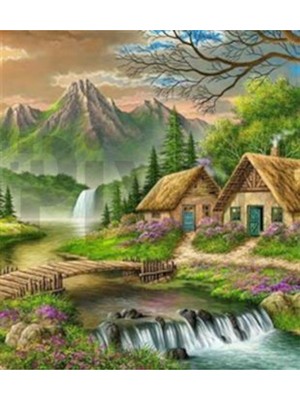 Pix Art Sanat Dere Kenarındaki  Dağ Evi  Pixart Sanat  Elmas Mozaik Tablo Diamond Türkiye  61 x 69 cm