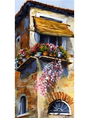 PixArt Cicekli Pencere 37 x 69 Elmas Mozaik Tablo