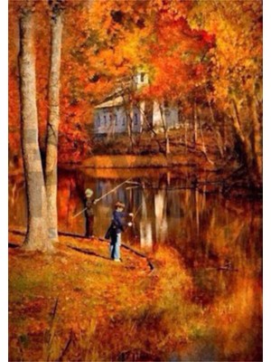 PixArt Minik Balikcilar Ve Sonbahar 40 x 60 Elmas Mozaik Tablo