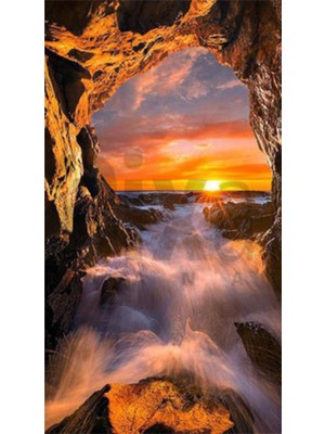 PixArt Selale Ve Gun Batimi 37 x 69 Elmas Mozaik Tablo