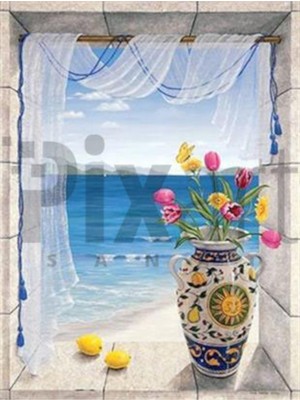 Pix Art Sanat Penceredeki Vazo Pixart Sanat Elmas Mozaik Tablo Diamond Türkiye 45 x 60 cm