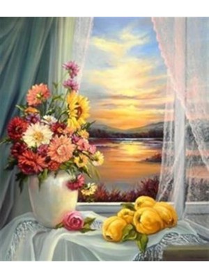 Pix Art Sanat Pencerede Gün Batımı Pixart Sanat Elmas Mozaik Tablo Diamond Türkiye 48 x 56 cm