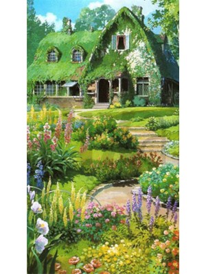 PixArt Cicekli Yol Ve Sarmasikli Ev 37 x 69 Elmas Mozaik Tablo