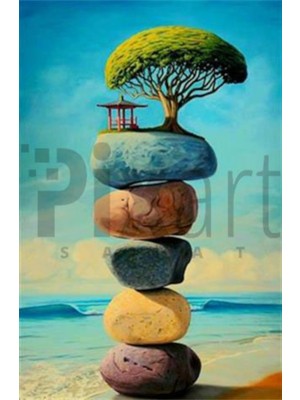 Pix Art Sanat Renkli Taşlar ve Ağaç  Pixart Sanat Elmas Mozaik Tablo Diamond Türkiye    43 x 66 cm
