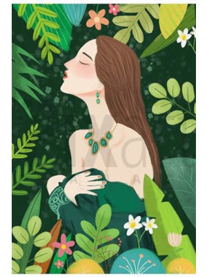 PixArt Yeşil Elbiseli Güzel Kadın 43 x 60 Elmas Mozaik Tablo