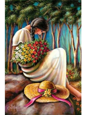 PixArt Cicek Toplayan Kadin 40 x 50 Elmas Mozaik Tablo