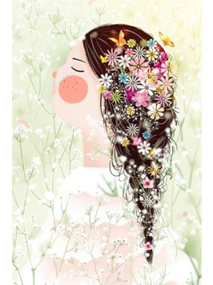 PixArt Cicek Sacli Kadin 37 x 69 Elmas Mozaik Tablo