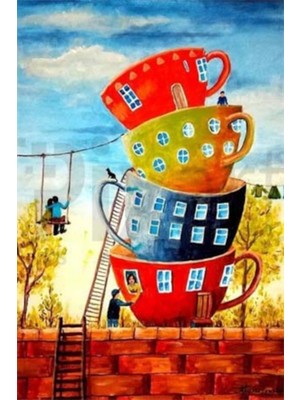 PixArt Fincan Evler 40 x 50 Elmas Mozaik Tablo