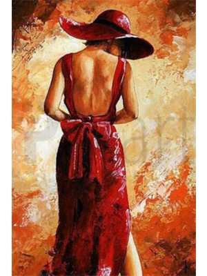 PixArt Kirmizi Elbiseli Kadin 37 x 69 Elmas Mozaik Tablo