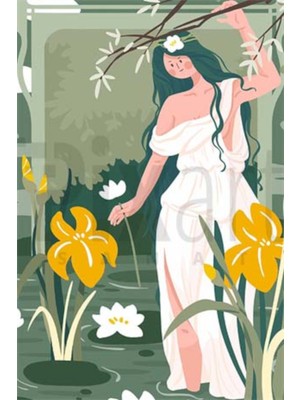 PixArt Cicekli Dere Ve Beyaz Elbiseli Kadin 40 x 60 Elmas Mozaik Tablo