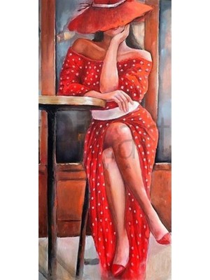 Pix Art Sanat Kırmızı Giyinen Kadın Pixart Sanat Elmas Mozaik Tablo Diamond Türkiye 35*73