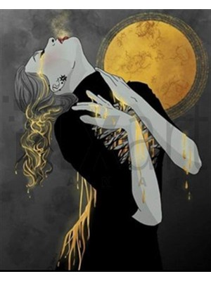 Pix Art Sanat Kadın Dolunay Önünde Pixart Sanat Elmas Mozaik Tablo Diamond Türkiye 43*53