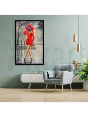 Pix Art Sanat Yağmurda Kırmızılı Kadın Pixart Sanat Elmas Mozaik Tablo Diamond Türkiye 38*58
