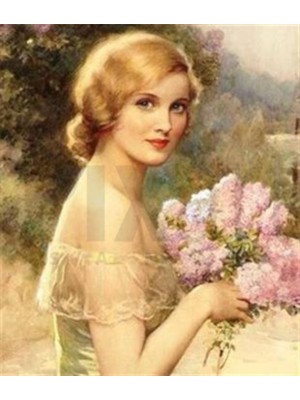 Pix Art Sanat Çiçekle Poz Veren Kadın Pixart Sanat Elmas Mozaik Tablo Diamond Türkiye 45*53