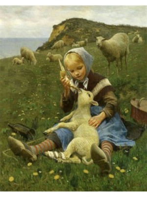 PixArt Kucuk Kiz Ve Kuzu 45 x 60 Elmas Mozaik Tablo