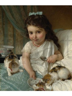 PixArt Minik Kiz Ve Yavru Kedileri 41 x 46 Elmas Mozaik Tablo