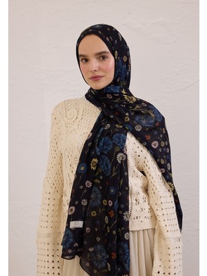 Fresh Bloomıng Dahlıa Desen Rami Şal Siyah