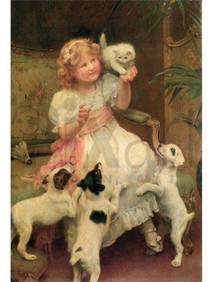 PixArt Kucuk Kizin Kedisi Ve Kopekleri 41 x 60 Elmas Mozaik Tablo