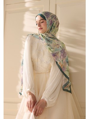 Vıntage Garden Desen Rami Şal Yeşil